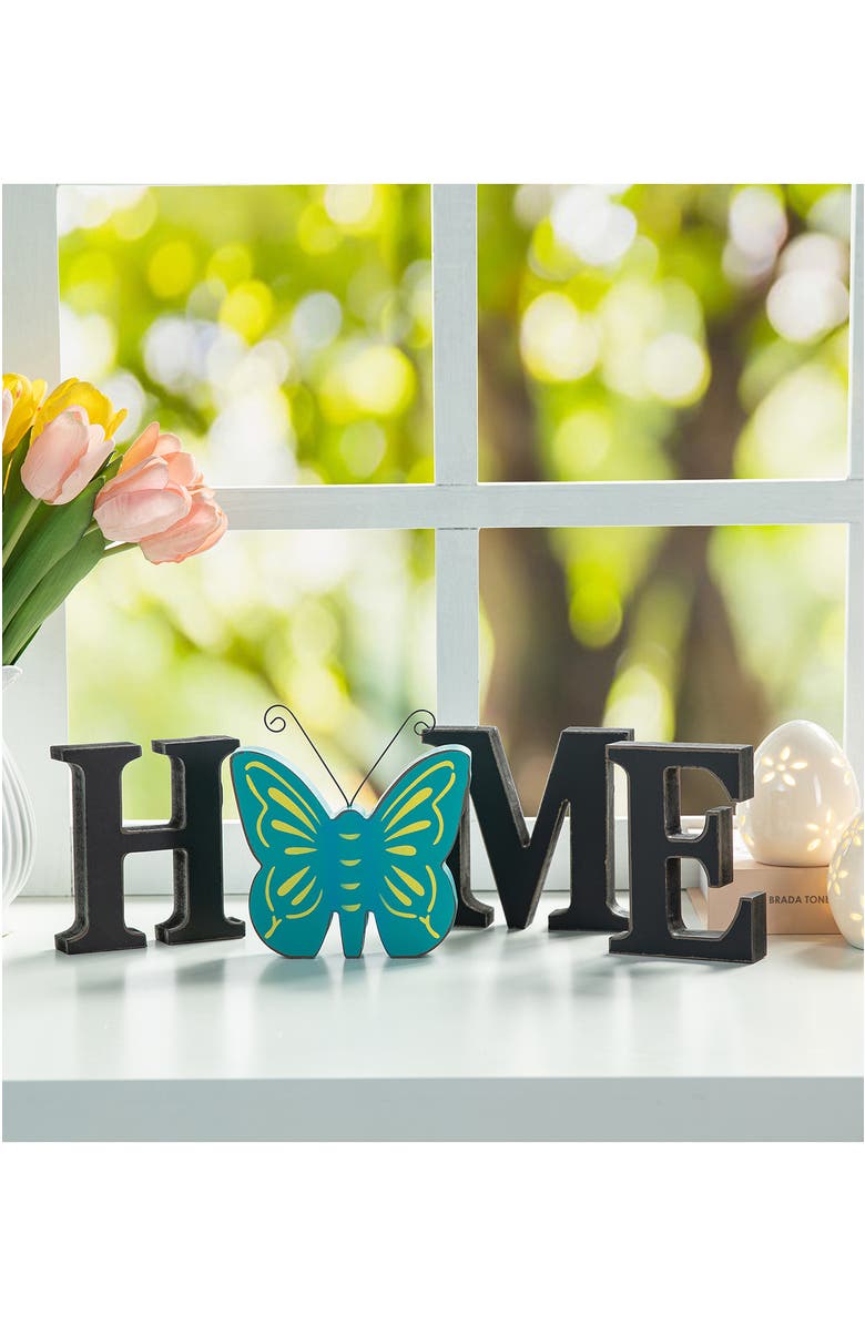 Glitzhome 13-Pieces Wooden Interchangeable HOME Tabletop Sign with Seasonal Icons, Alternate, color, Black