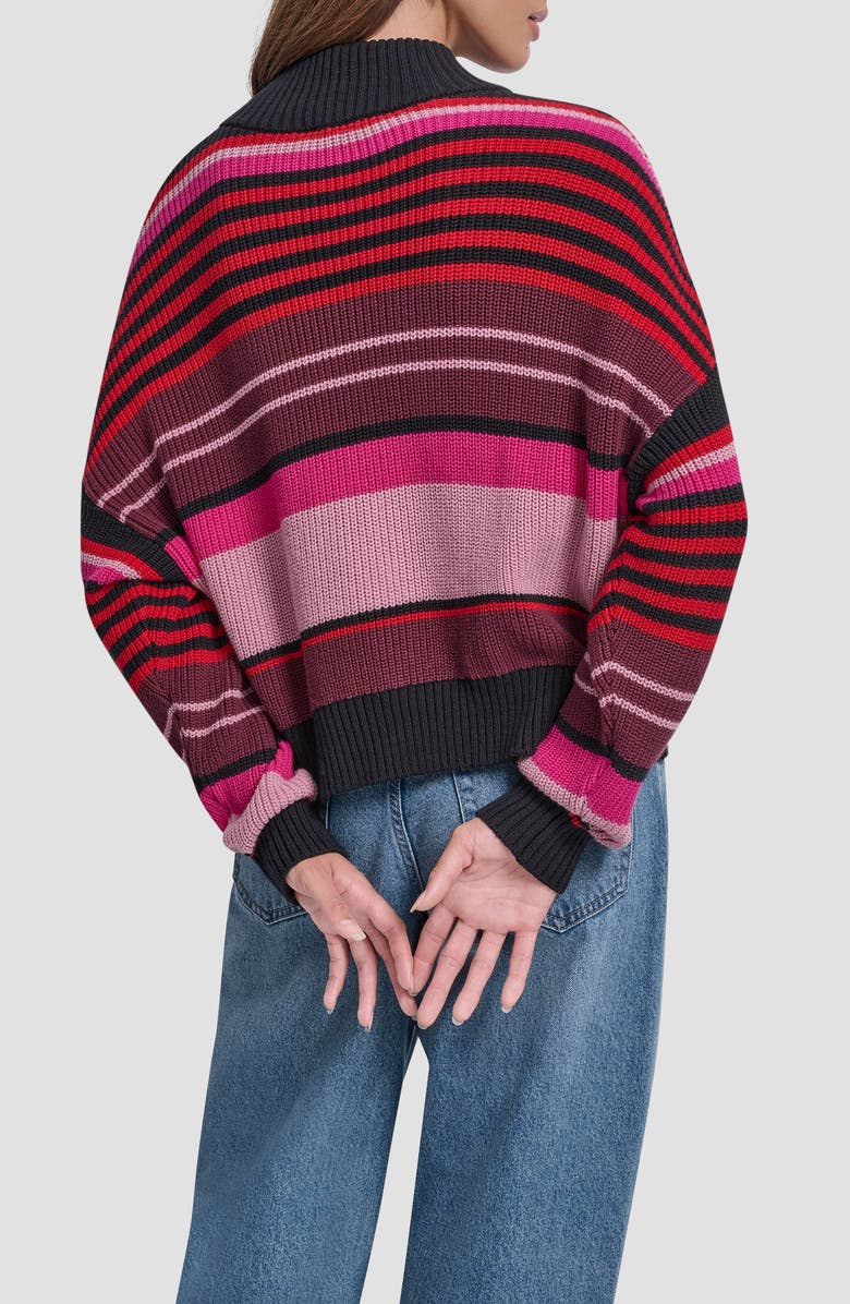 DKNY Jeans Stripe Quarter Zip Cotton Sweater, Alternate, color, Syrah Comb