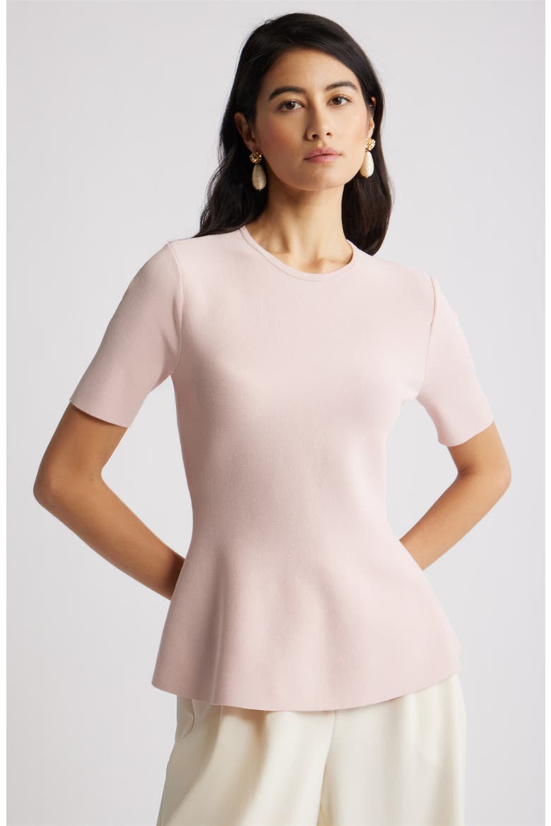 Short Sleeve Peplum Sweater, Main, color, PINK SMOKE