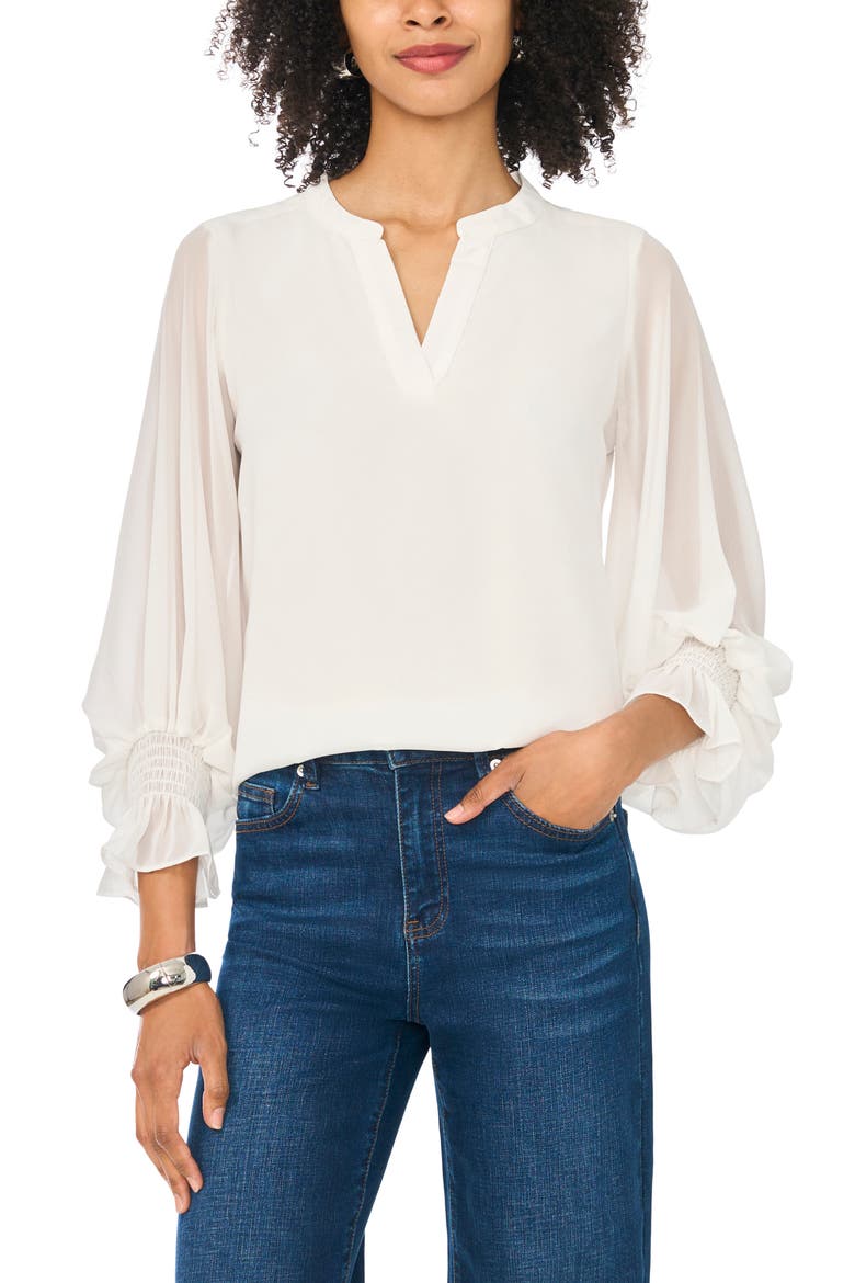 Split Neck Long Sleeve Top, Main, color, NEW IVORY