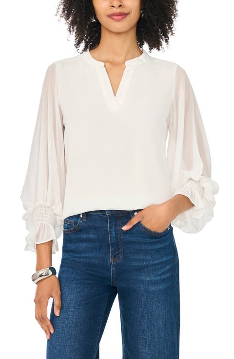 Split Neck Long Sleeve Top