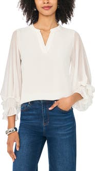 Vince Camuto Split Neck Long Sleeve Top