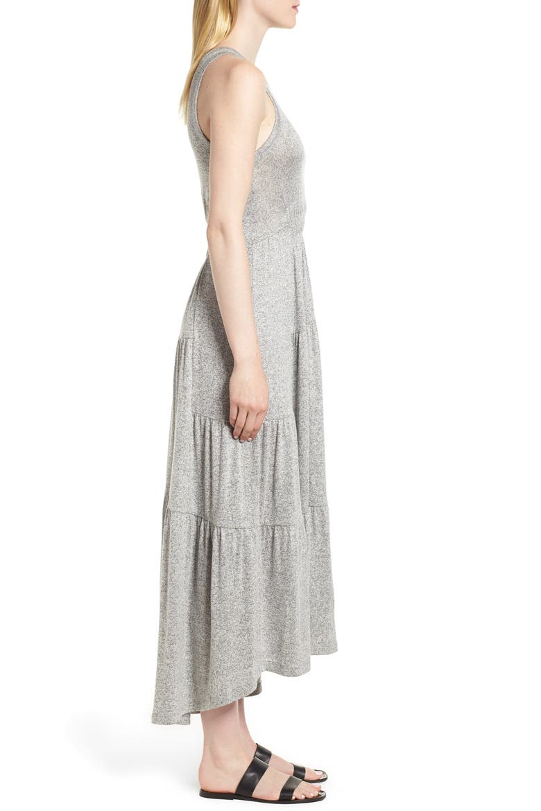 Smocked Linen Blend Dress, Alternate, color, HEATHER GREY