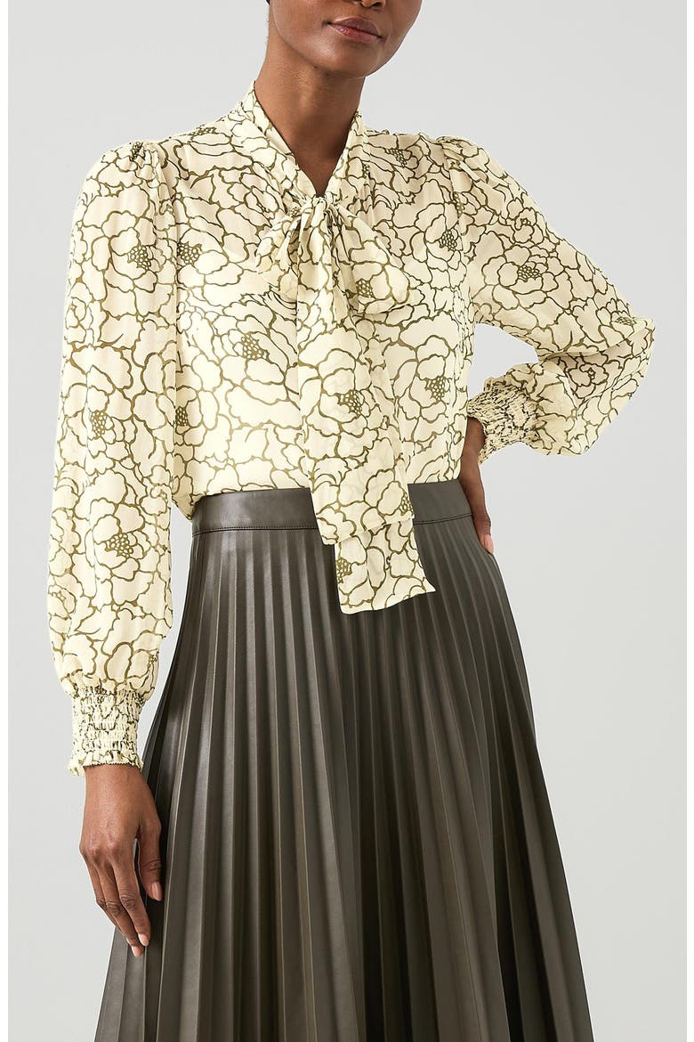 Penny Peony Tie Neck Top, Main, color, CREAM MULTI