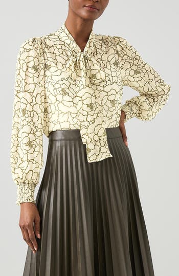 Lk Bennett Penny Peony Tie Neck Top In Multi