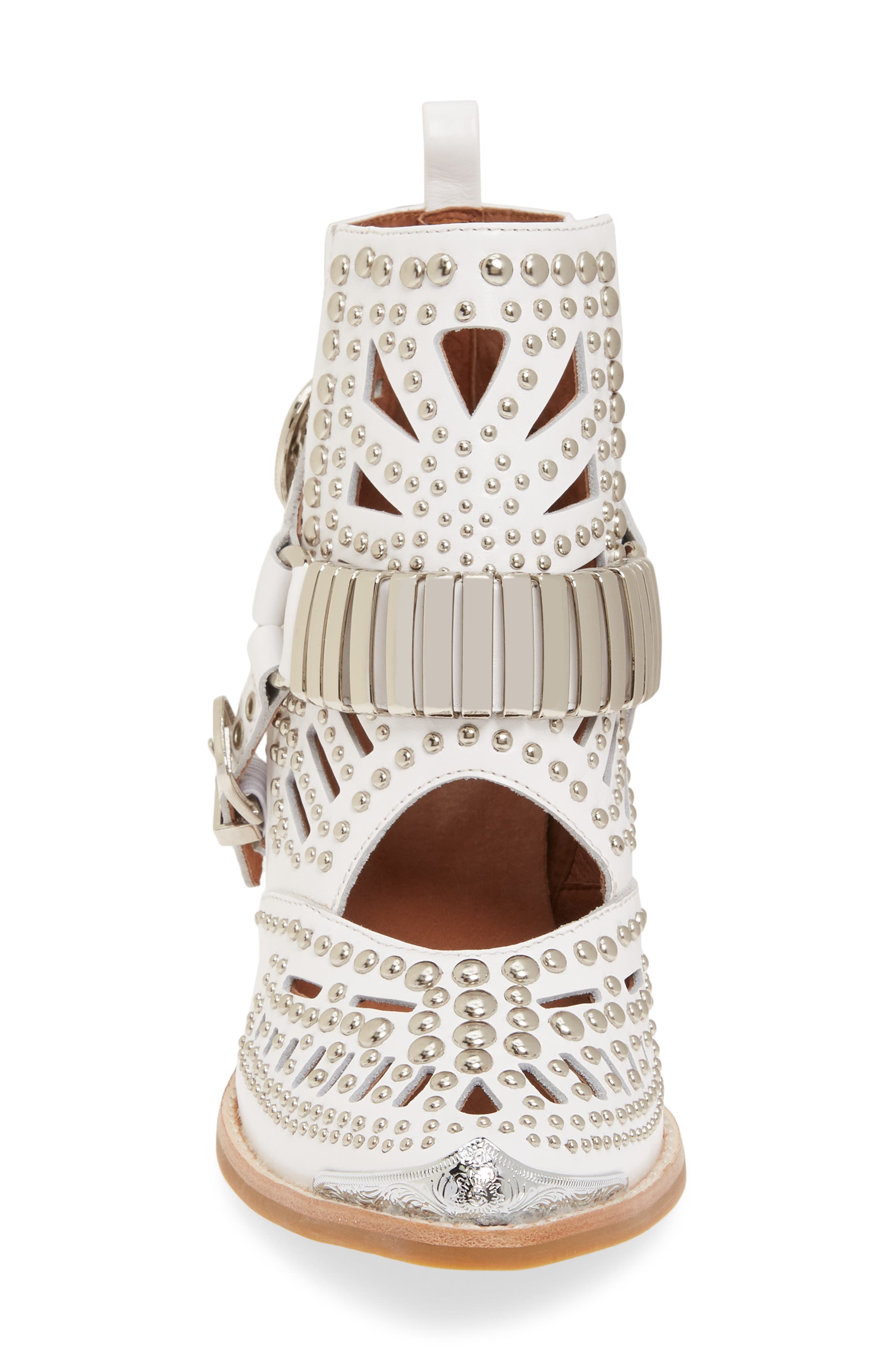 Wylie Studded Western Bootie, Alternate, color, WHITE/ SILVER LEATHER