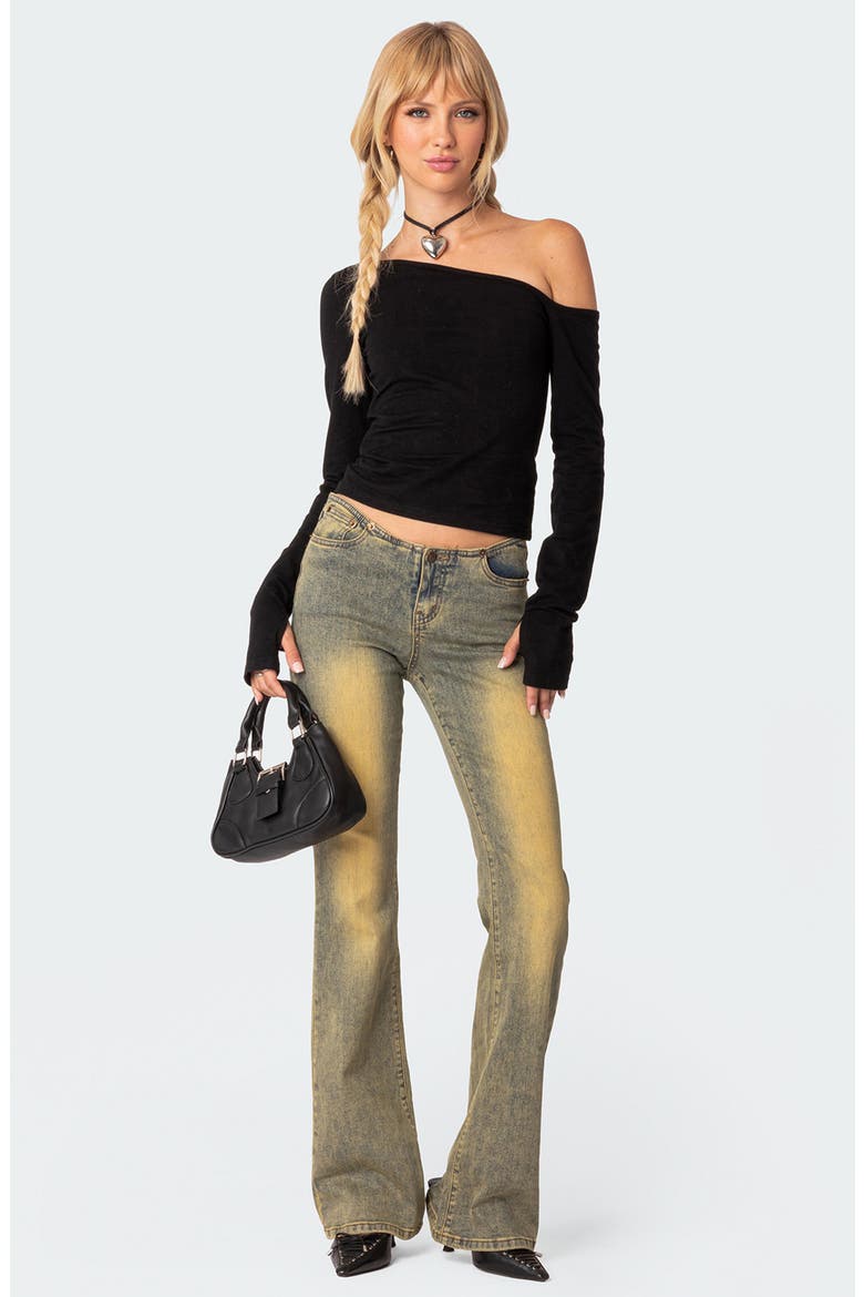 Swan One-Shoulder Top, Alternate, color, BLACK