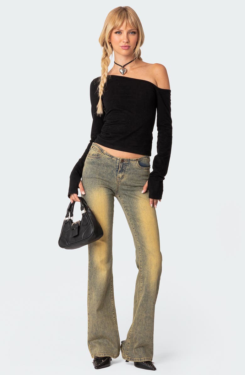 EDIKTED Swan One-Shoulder Top, Alternate, color, Black