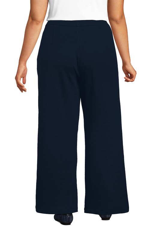 Lands' End Knit High Rise Pleated Wide Leg Pants In Radiant Navy