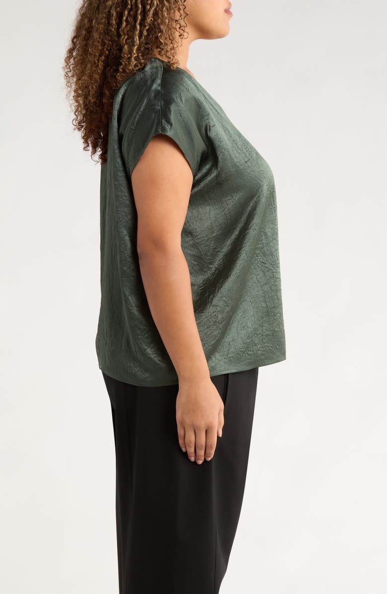 Eileen Fisher V-Neck Square Satin Top, Alternate, color, Everglade