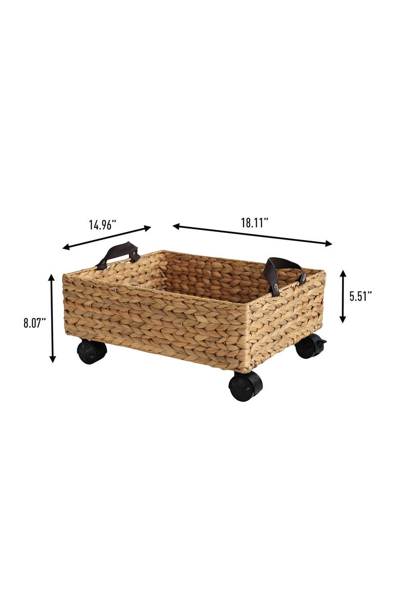 Adaline Classic Farmhouse Hand-Woven Hyacinth Rectangular Underbed Storage Bin with Wheels and Handles, Alternate, color, Natural