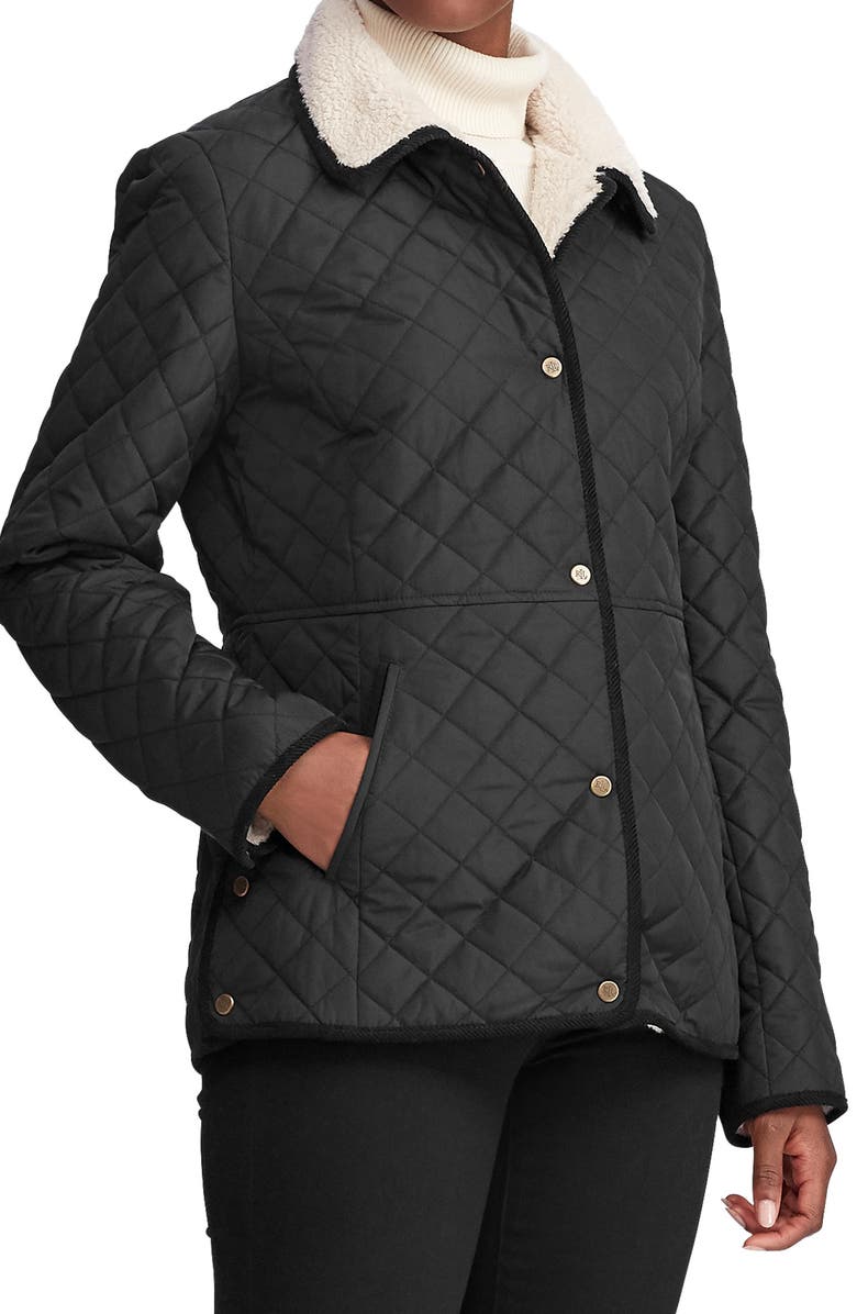 Lauren Ralph Lauren Faux Shearling Collar Quilted Jacket, Main, color,