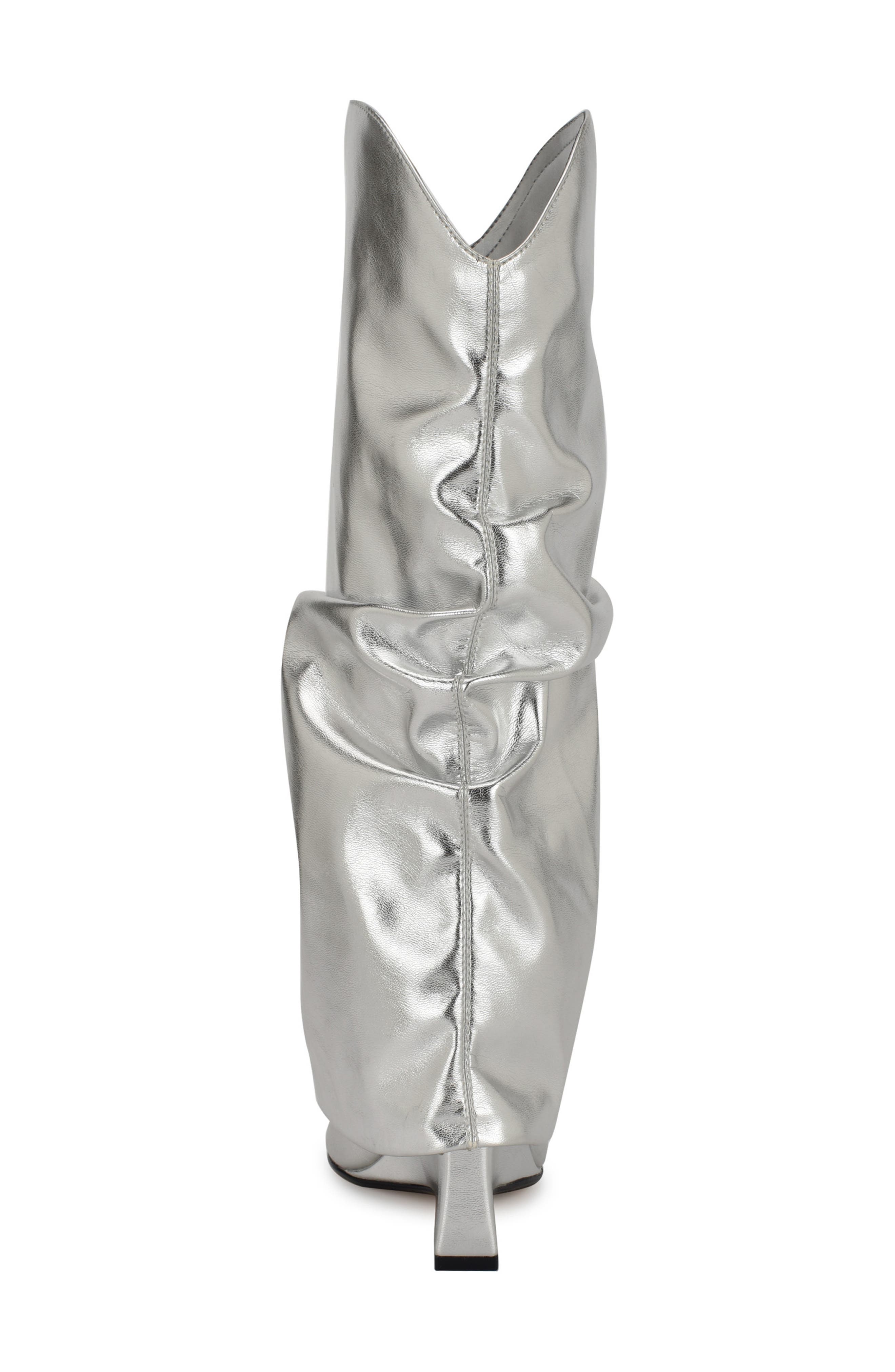 Nine West Amazin Foldover Shaft Pointed Toe Wedge Boot, Alternate, color, Silver