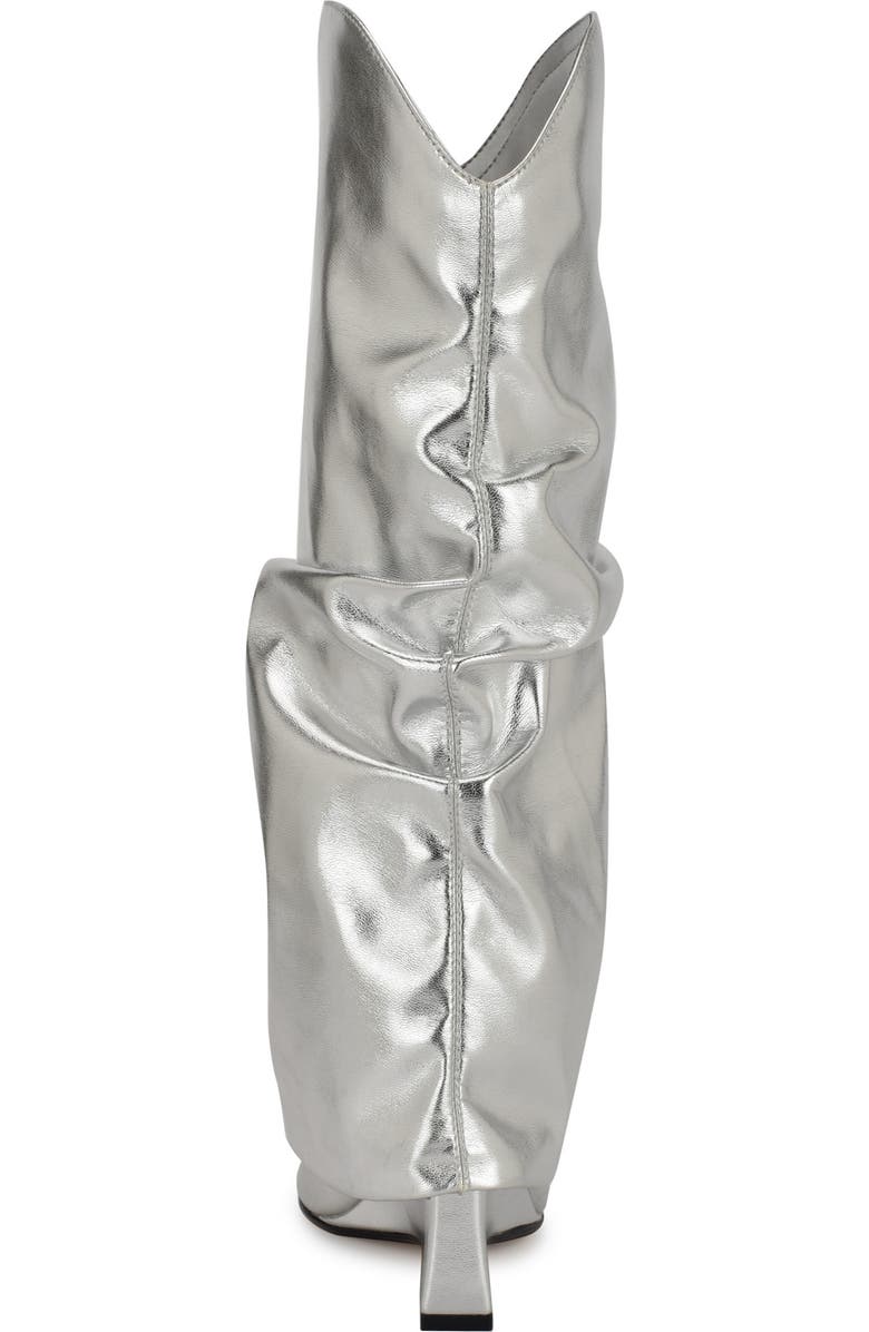 Nine West Amazin Foldover Shaft Pointed Toe Wedge Boot, Alternate, color, Silver