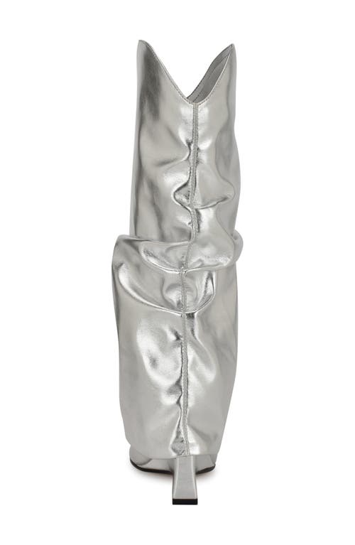Nine West Amazin Foldover Shaft Pointed Toe Wedge Boot In Silver