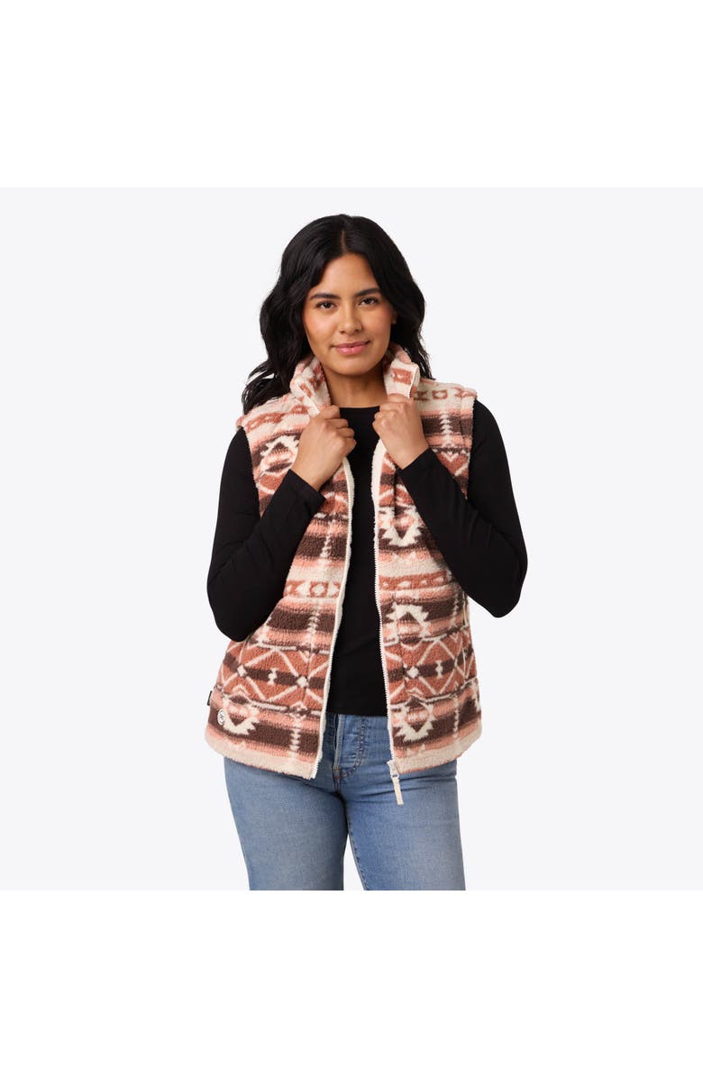 Mobile Warming Upland Printed Heated High-Pile Fleece Vest, Main, color, Clay Aztec