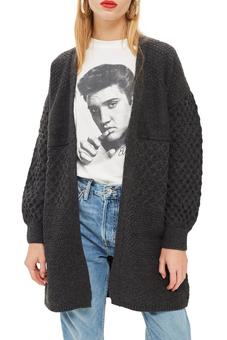Honeycomb Sleeve Oversize Cardigan, Main, color, CHARCOAL