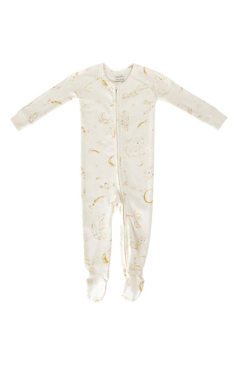 Pehr Moondance Fitted Organic Cotton One-Piece Footie Pajamas, Main, color, 