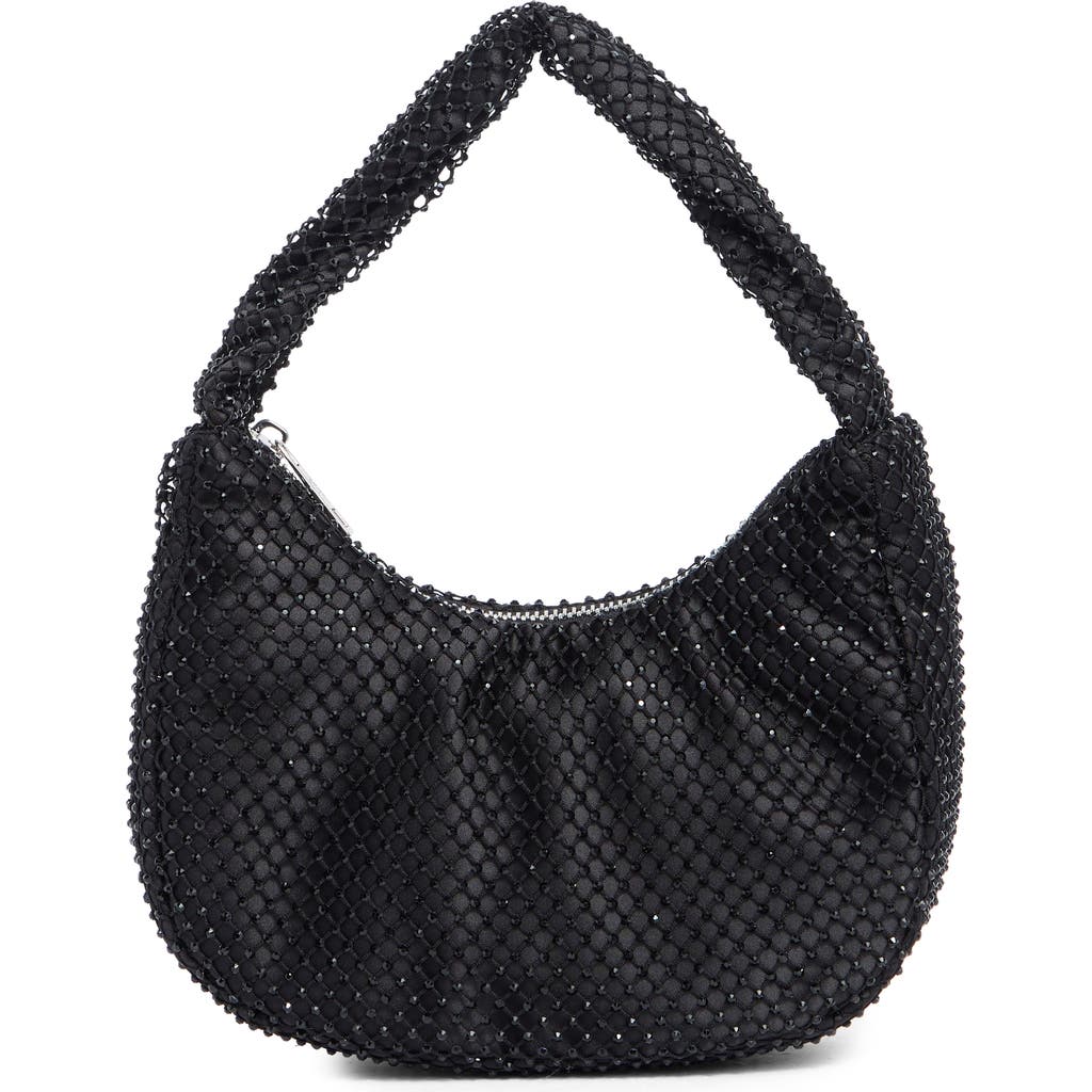 Madden Girl Rhinestone Mesh & Satin Mini Shoulder Bag In Black