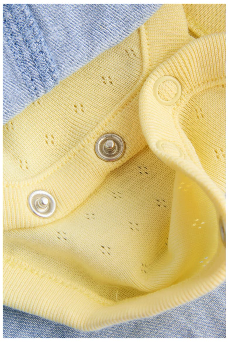 Daisy Print Denim Overalls & Cotton Pointelle Bodysuit Set, Alternate, color, YELLOW/BLUE