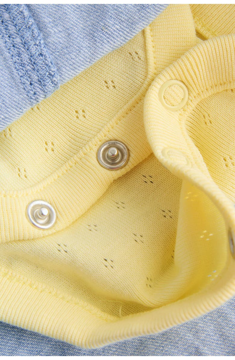 NEXT Daisy Print Denim Overalls & Cotton Pointelle Bodysuit Set, Alternate, color, Yellow/Blue