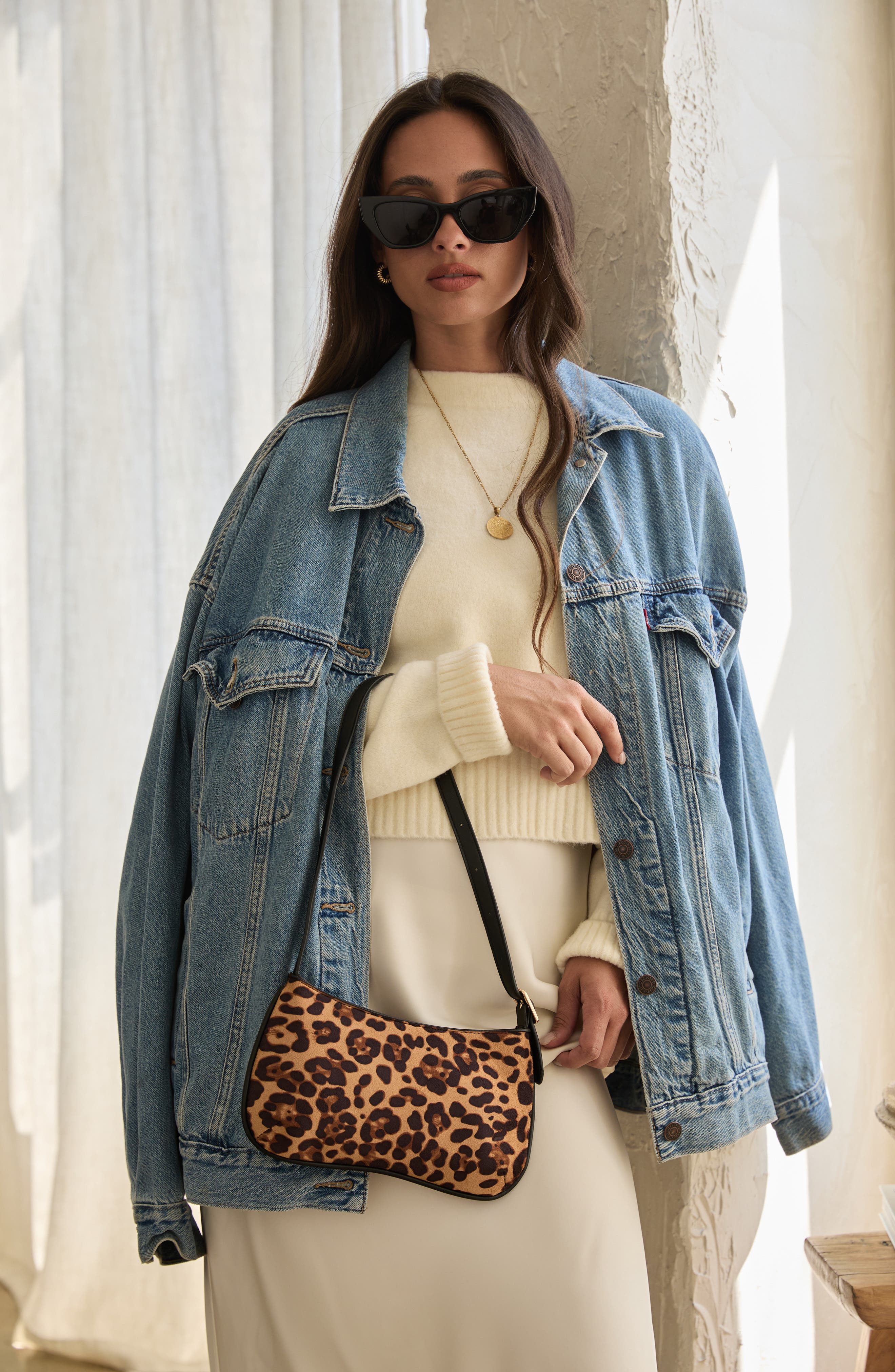 Mali + Lili Imani Leopard Recycled Vegan Leather Shoulder Bag, Alternate, color, 