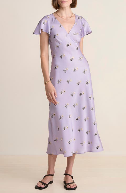 Floral Flutter Sleeve Satin Midi Slipdress