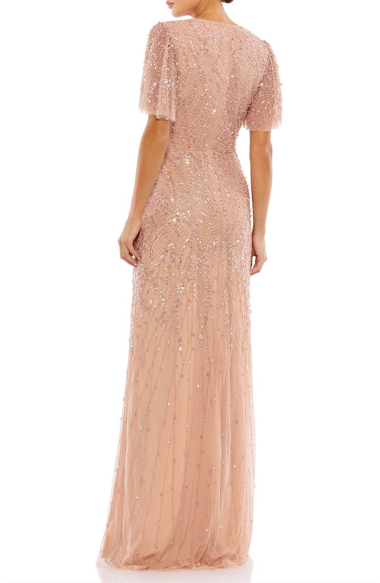 Mac Duggal Women’s Embellished Flutter Sleeve Evening Gown, Alternate, color, Nude