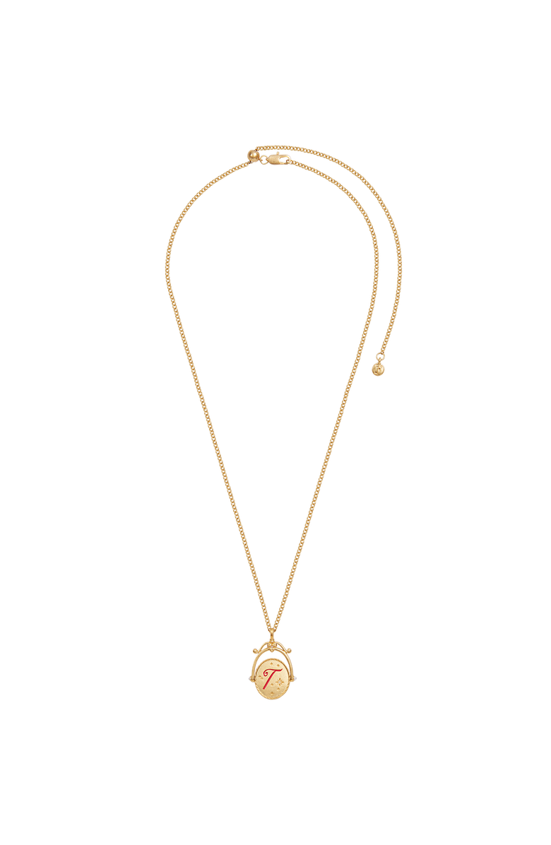 Fable England T Initial Tulip Gold Spinner Chain Necklace, Alternate, color, Gold