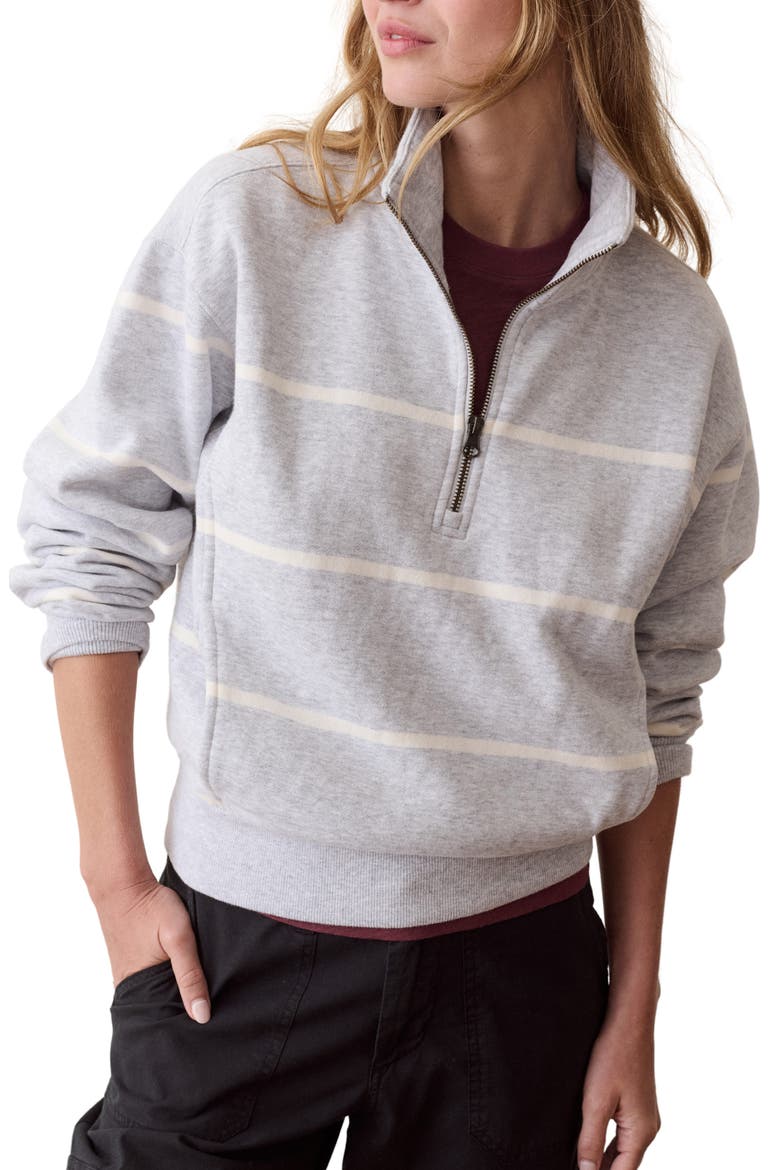 Cloud 9 Fleece Half Zip Pullover, Main, color, HEATHER GREY AND CREAM STRIPE