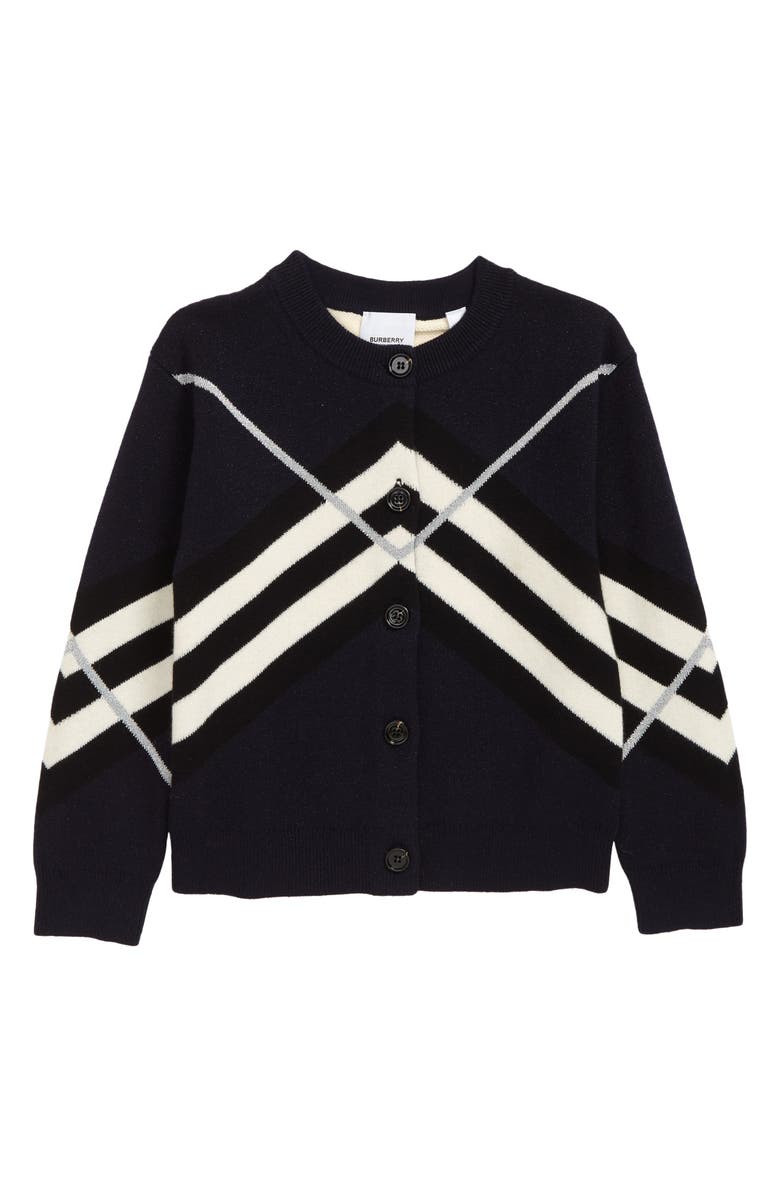 Burberry Kids' Chevron Stripe Cotton & Cashmere Blend Cardigan, Main, color,