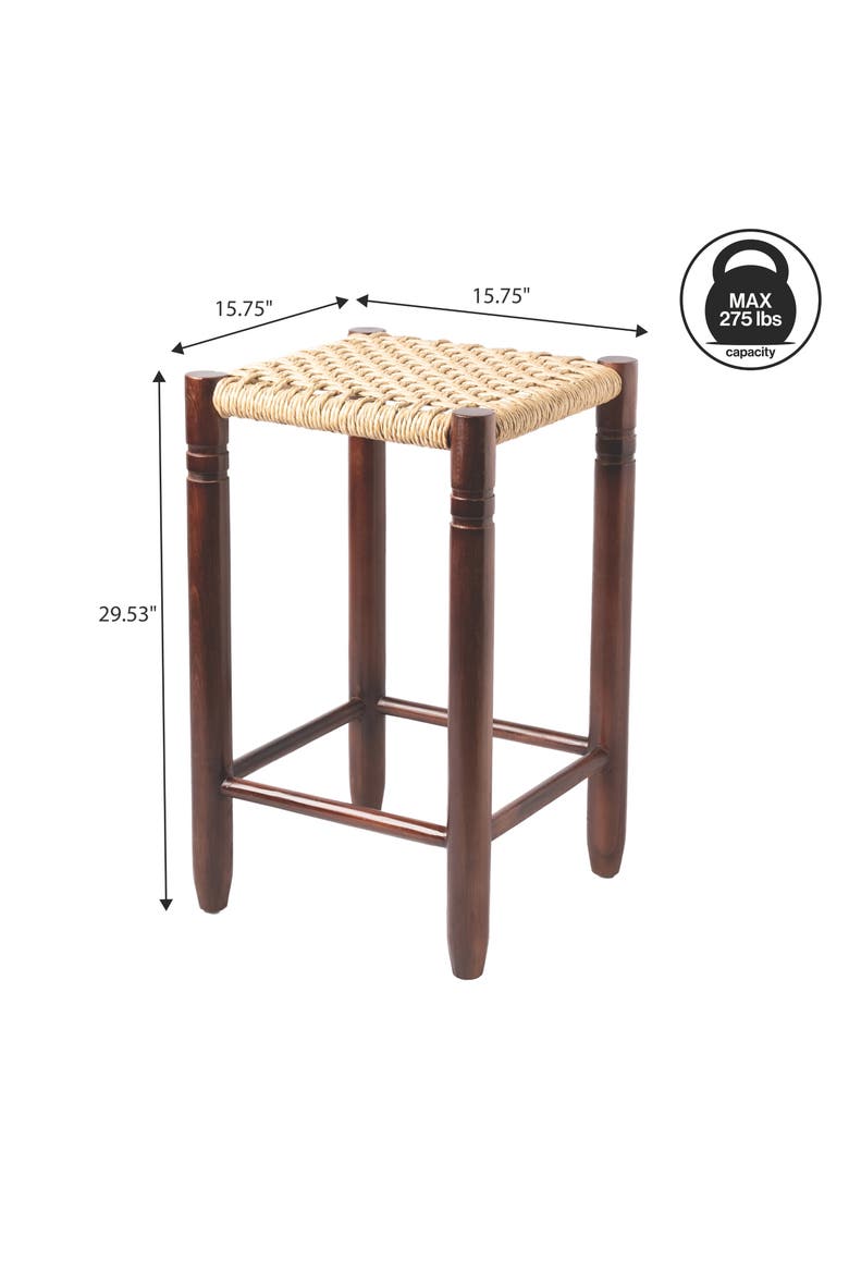 Columnar Bohemian Indoor/Outdoor Wood Backless Counter Stool, Woven Synthetic Rattan Seat for Patio Kitchen Island, Dark and, Alternate, color, Dark Brown -29.5"