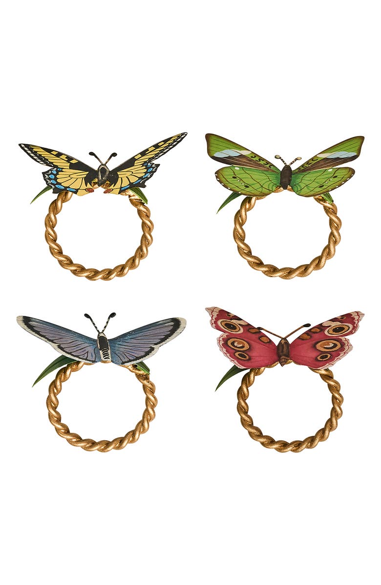 Juliska Meadow Walk Butterfly Set of 4 Napkin Rings, Alternate, color, Multi