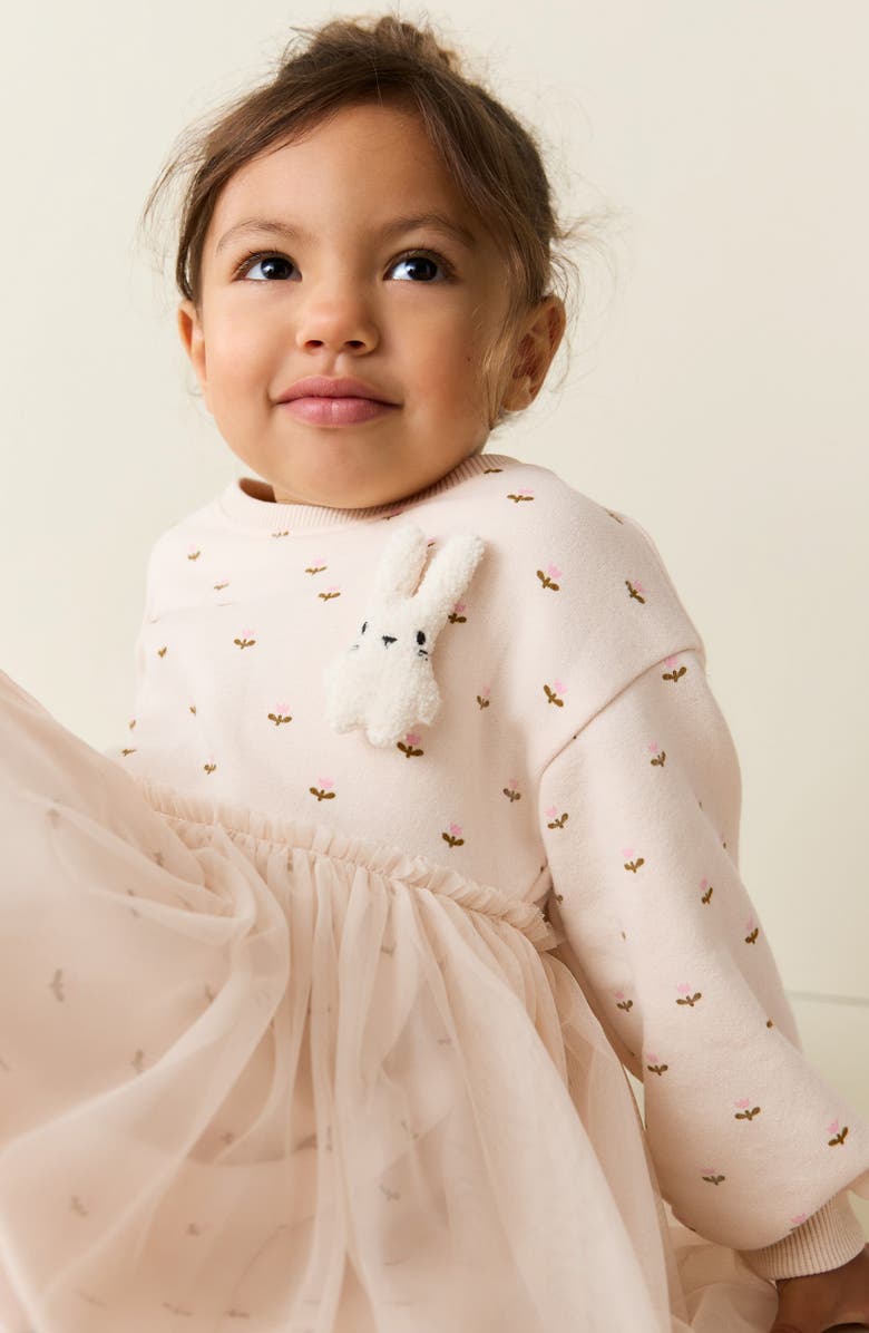 NEXT Kids' Floral Mesh Bunny Sweater Dress, Alternate, color, Cream