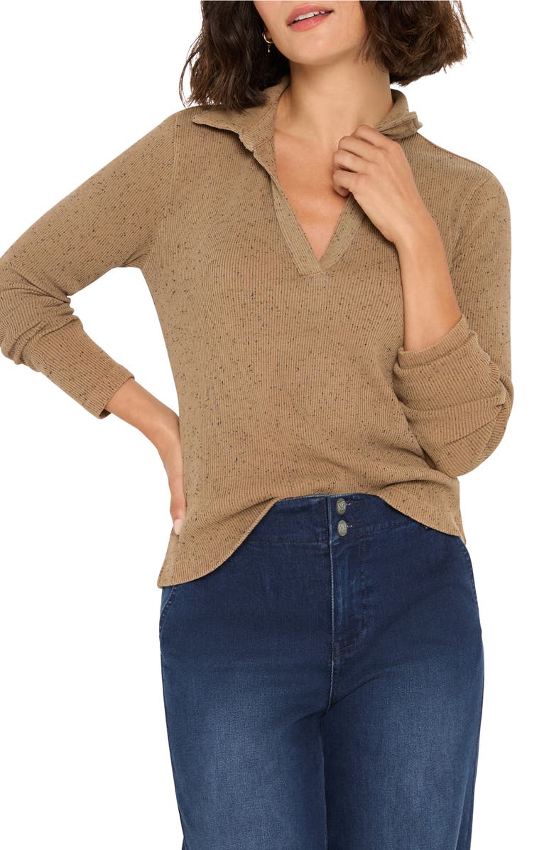 NZT by NIC+ZOE Long Sleeve Rib Polo, Main, color, Walnut