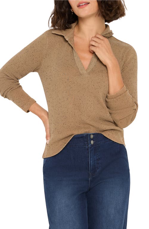 Nzt By Nic+zoe Long Sleeve Rib Polo In Brown