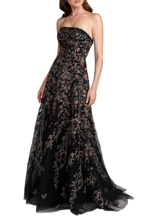 Floral Embellished Strapless Gown