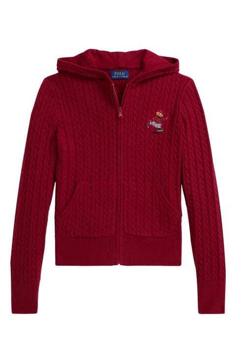 Kids' Bear Cable Knit Quarter Zip Hoodie (Big Kid)