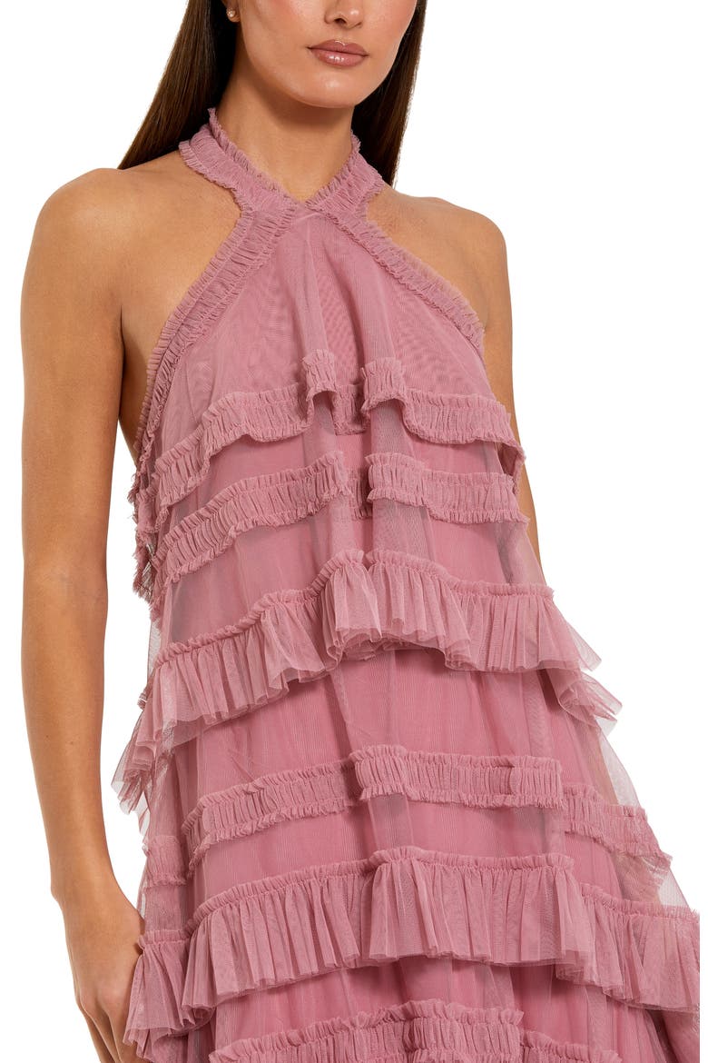 Dot Mesh Ruffle Halter Neck Ankle Dress, Alternate, color, Rose