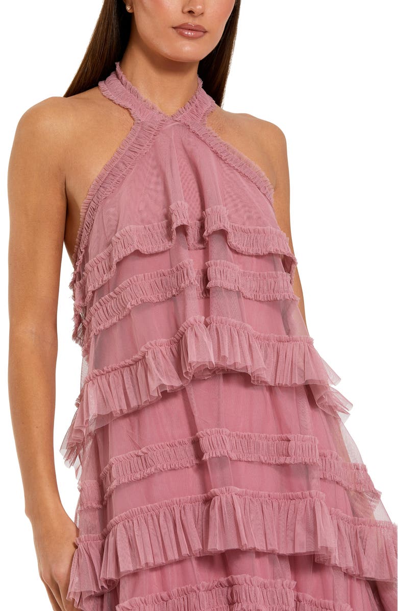 Mac Duggal Dot Mesh Ruffle Halter Neck Ankle Dress, Alternate, color, Rose