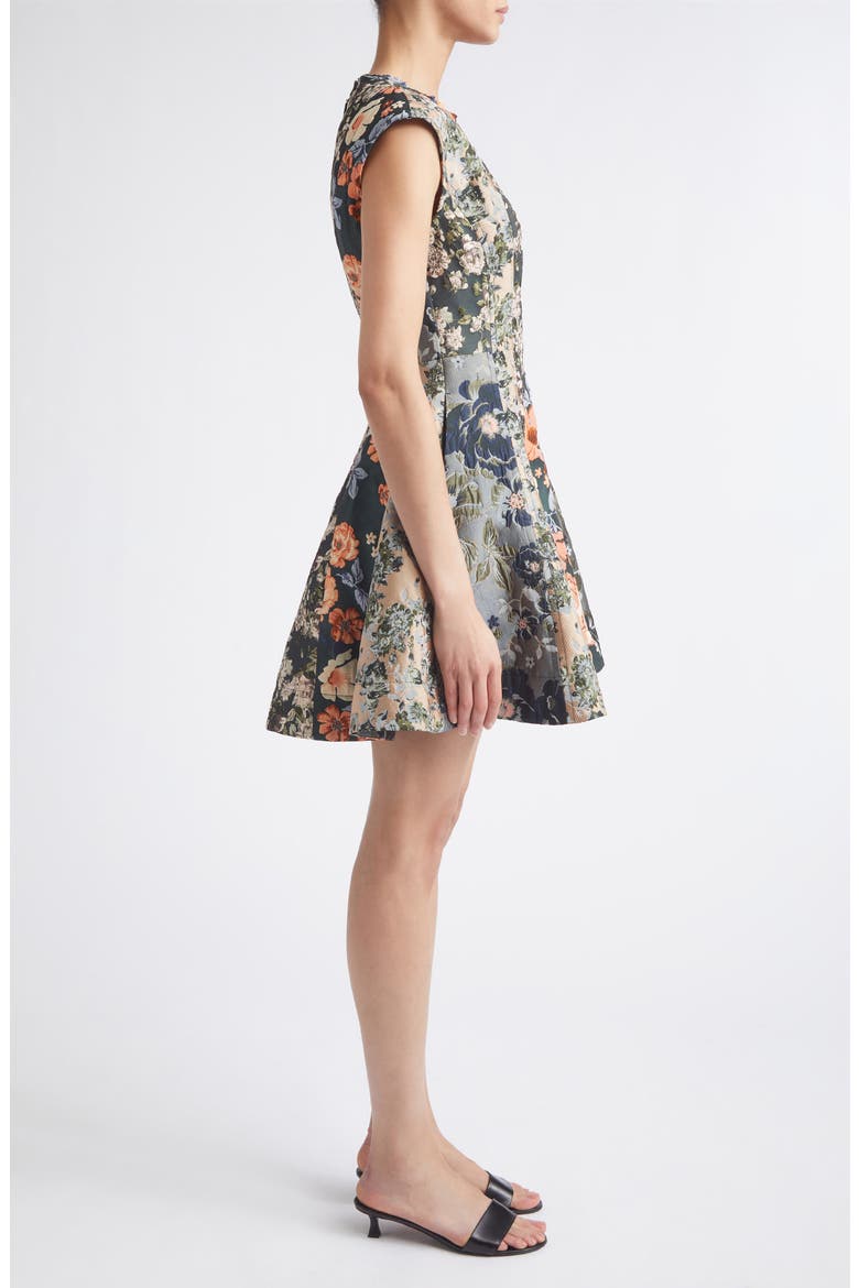 Mixed Floral Jacquard Fit & Flare Minidress, Alternate, color, HUNTER GREEN MULTI