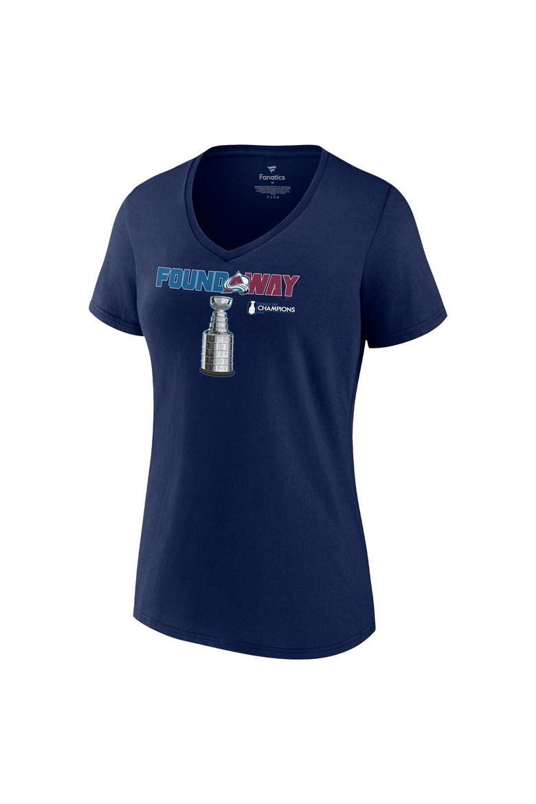 Women's Fanatics Branded Navy Colorado Avalanche 2022 Stanley Cup Champions Celebration V-Neck T-Shirt, Alternate, color, Navy