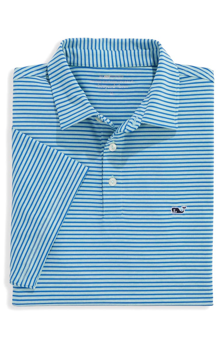 vineyard vines Bradley Stripe Sankaty Performance Polo, Alternate, color, Aqua Haze/ Tide Blue