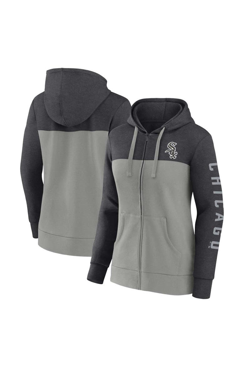 Women's Fanatics Branded Heather Charcoal/Gray Chicago White Sox City Ties Hoodie Full-Zip Sweatshirt, Main, color, Heather Charcoal