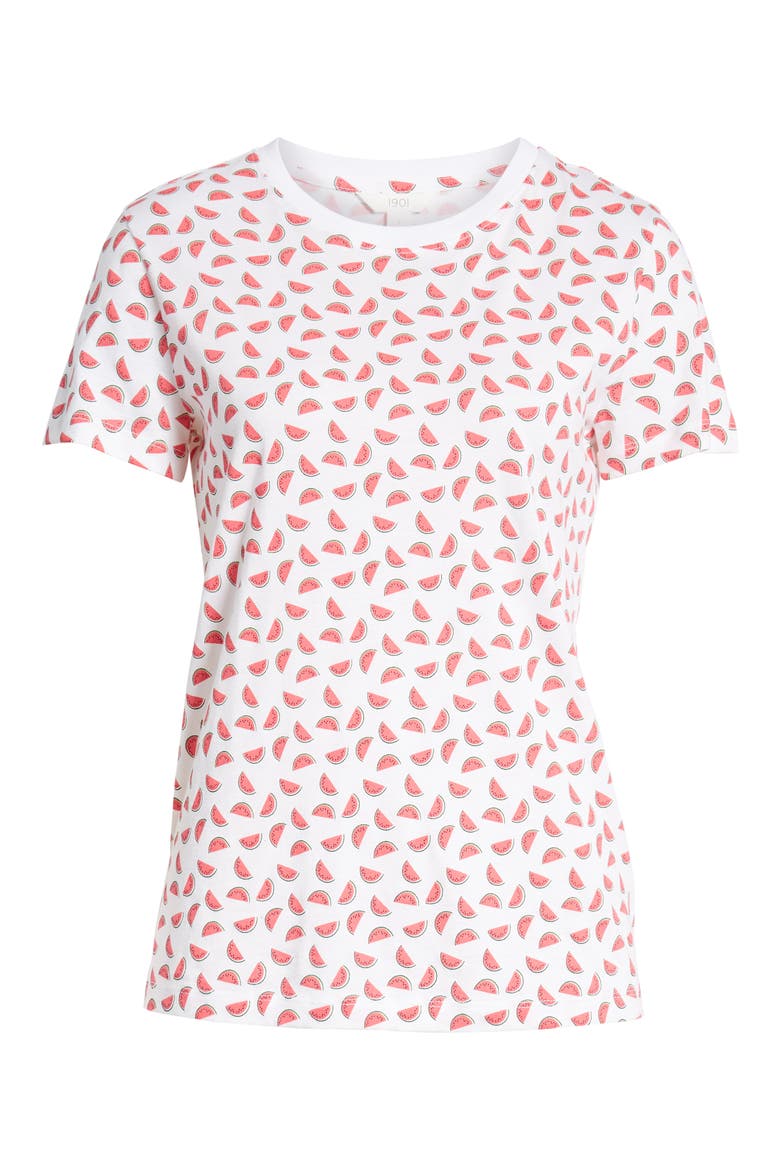 Watermelon Graphic Cotton Blend Tee, Alternate, color, WHITE MULTI WATERMELON PRINT
