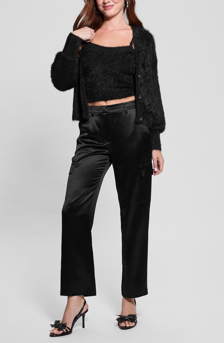 GUESS Keyla Fuzzy Cardigan, Alternate, color, Black-Black