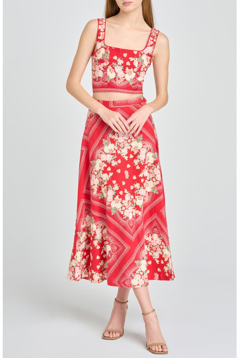 Edith Linen Blend Midi Skirt, Alternate, color, RED SCARF