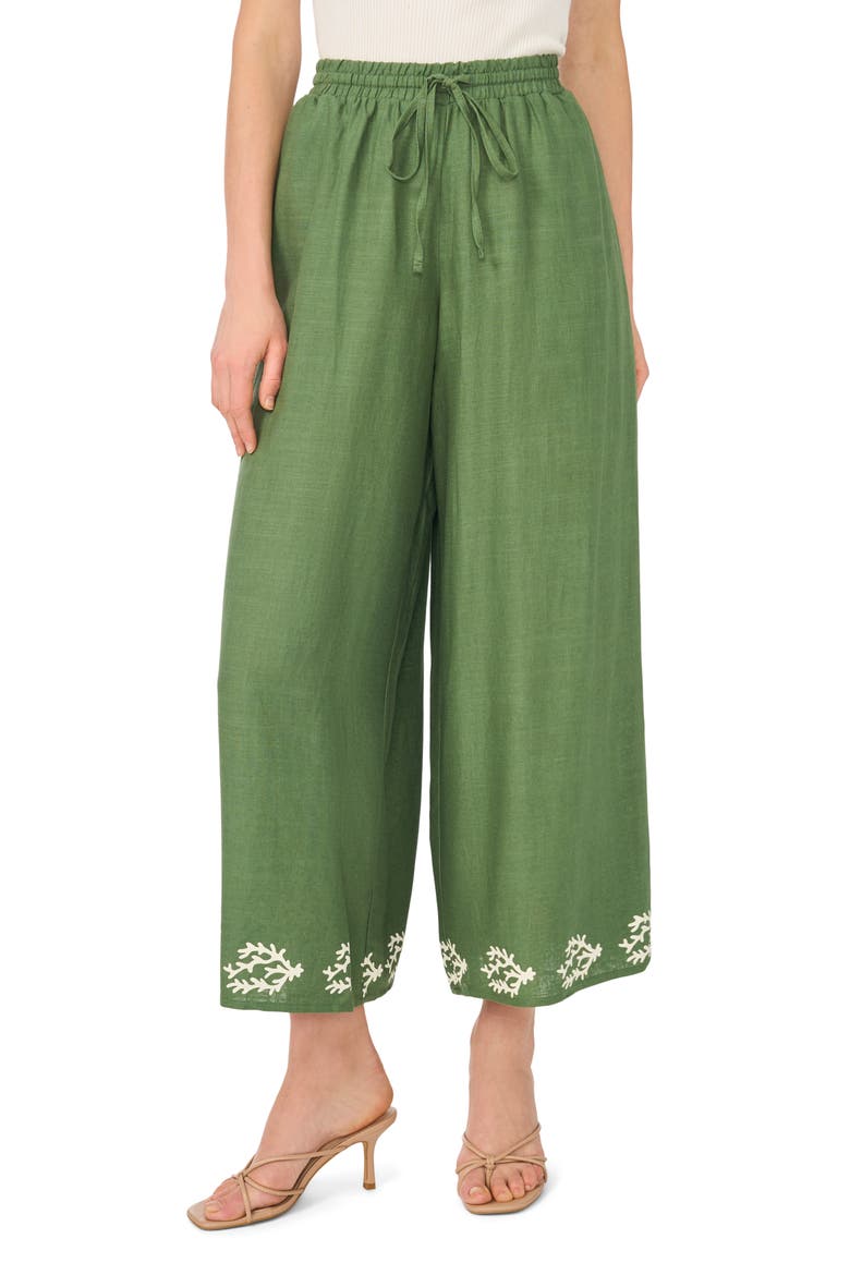 Leaf Print Hem Pants, Main, color, MYRTLE