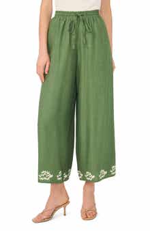 Leaf Print Hem Pants