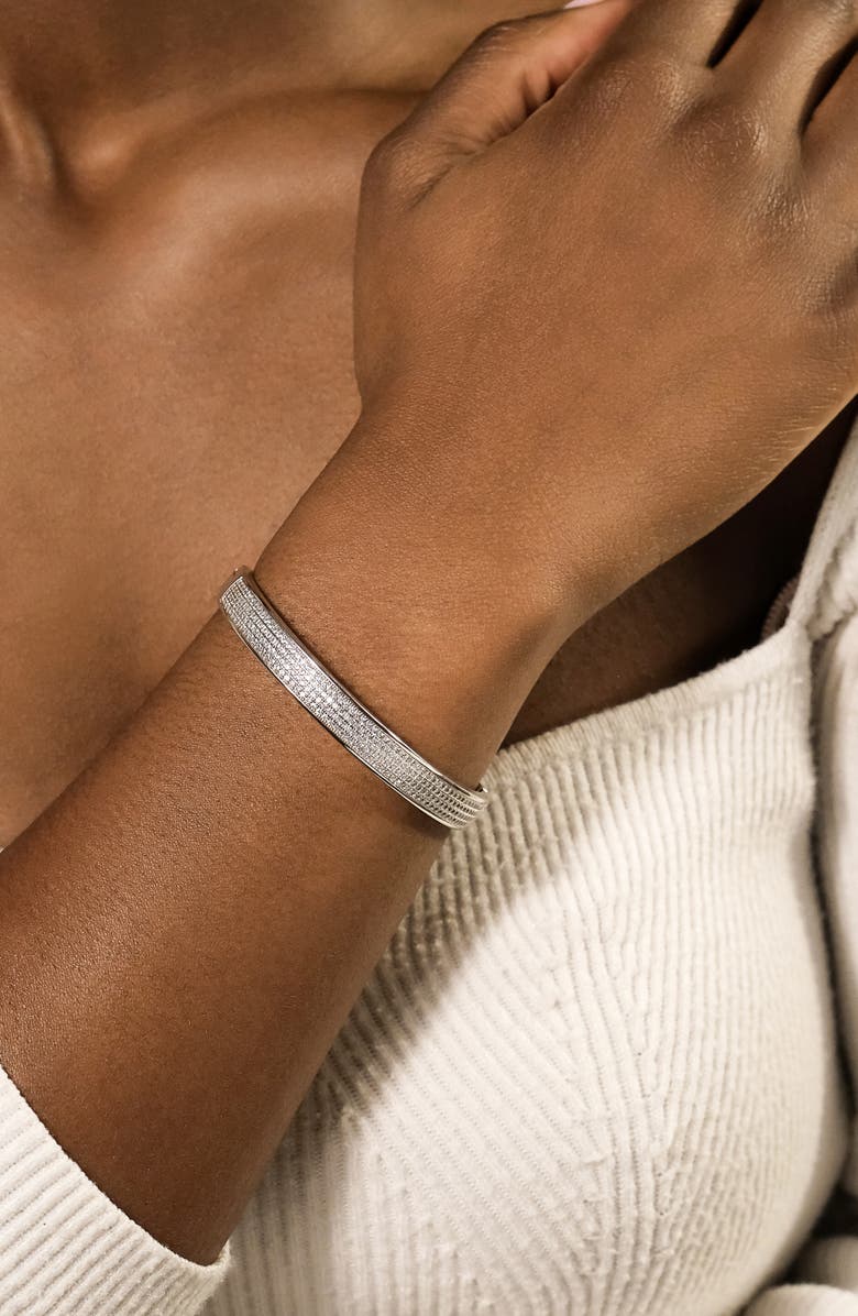 Sterling Forever Nessa Pavé Cubic Zirconia Bangle Bracelet, Alternate, color,